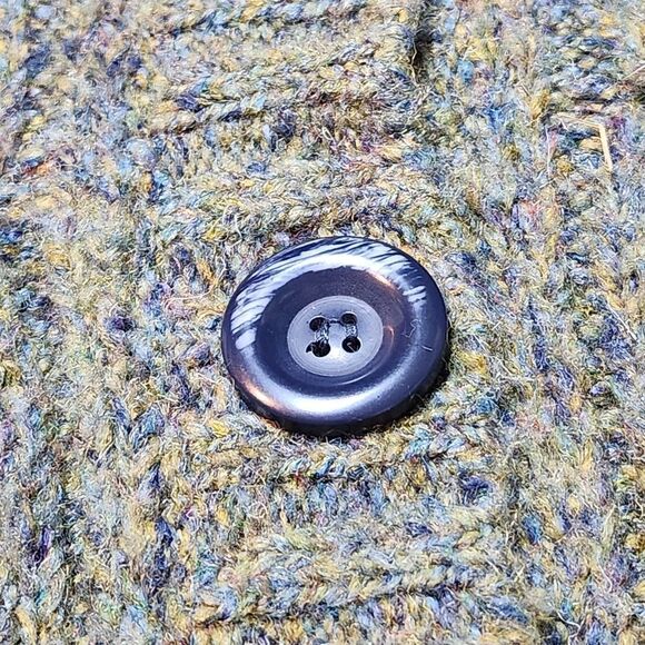 🇬🇪🔹️Decree Variegated Olive Button Front Hooded Batwing Sweater Medium - Picture 8 of 12